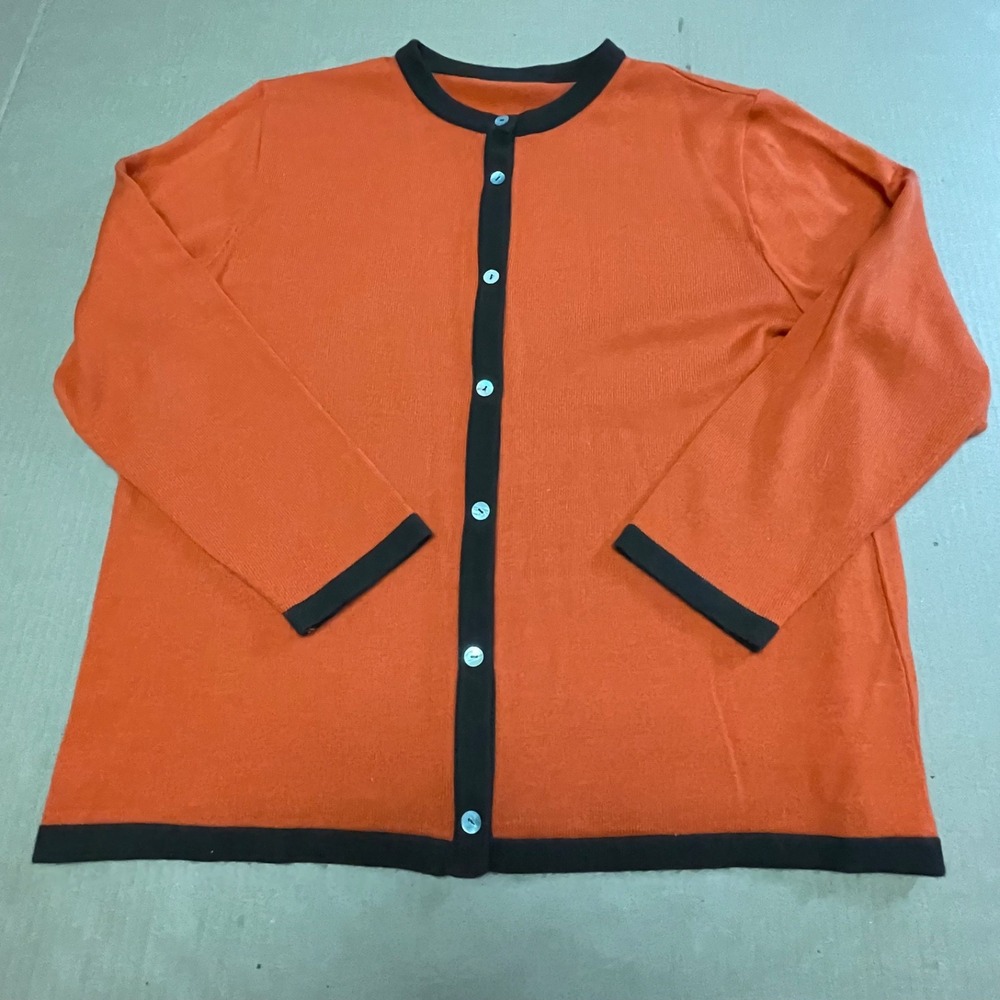 Jiyuku Orange Knit Cardigan Sweater Brown Contrast Trim Button Front Size M